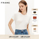 FRAME女士白色亚麻正肩基础款 短袖 T恤打底