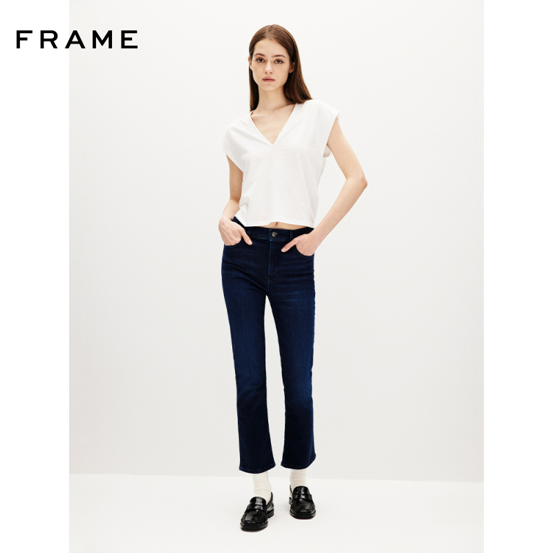 【秋冬新款】FRAME女士深蓝色直筒牛仔裤通勤HIGH STRAIGHT