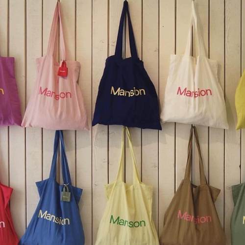 韩国博主同款Mansion印花帆布包时尚大容量单肩托特包通勤购物袋