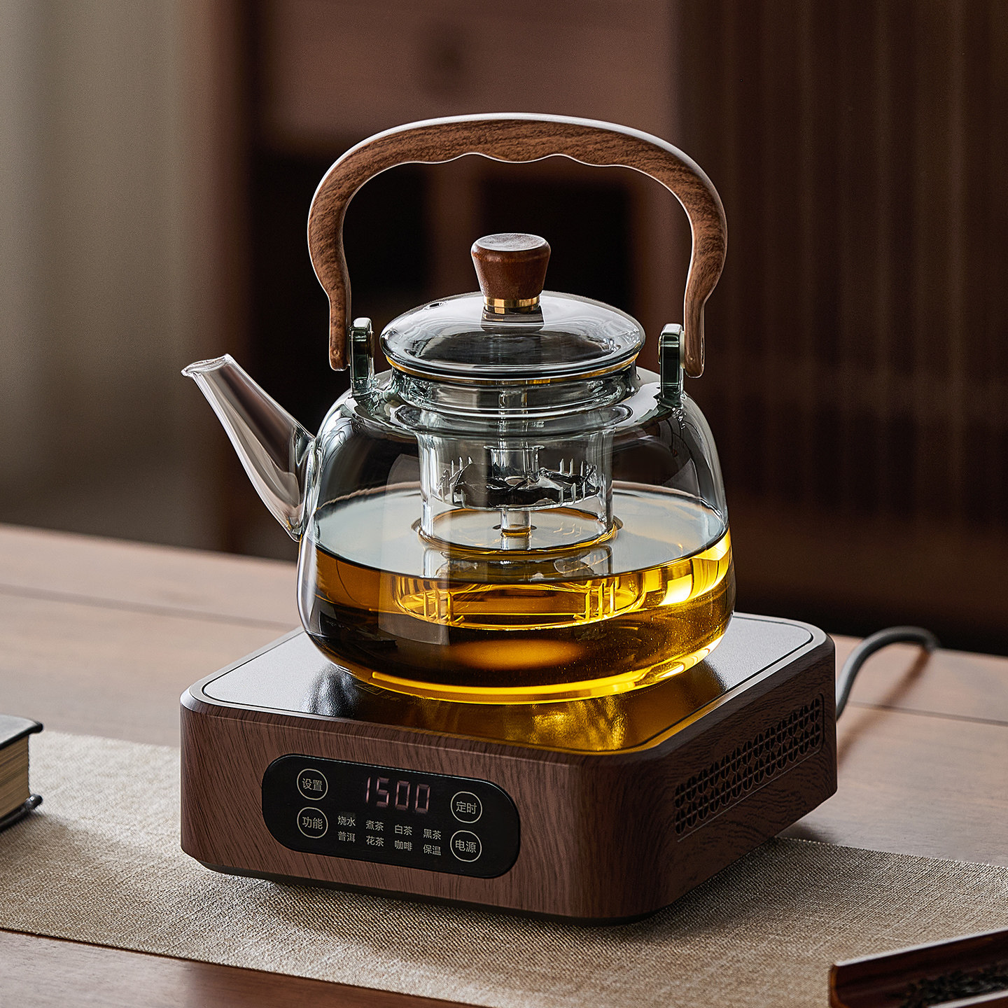 煮茶壶电陶炉高硼硅玻璃提梁壶蒸煮一体煮茶炉加热家用煮茶套装