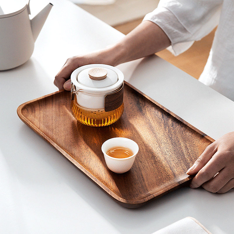 黑胡桃实木托盘日式方形茶盘木质托盘家用花盘茶水托盘甜品收纳盘