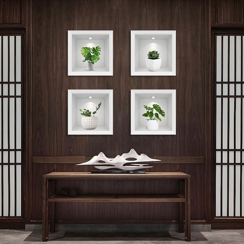 简约风仿真植物盆栽贴画