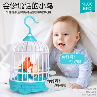 儿童学舌鸟笼玩具仿真声控电动互动小鸟笼子礼物地摊鸟玩具塑料
