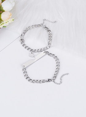 钛钢情侣手链简约爱心潮流设计