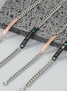 欧美情侣玫瑰金镶钻手链