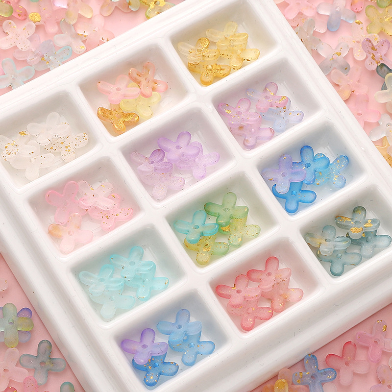 9mm亚克璃点金四瓣花DIY饰品配件