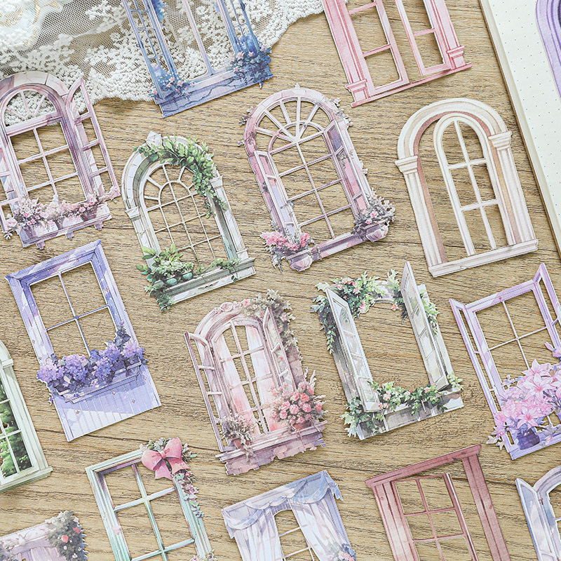 纸迹贴纸包 窗边花影系列 镂空花窗手帐装饰拼贴素材10张入 6款