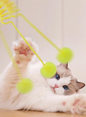 吸盘式弹簧兔毛球猫玩具逗猫球