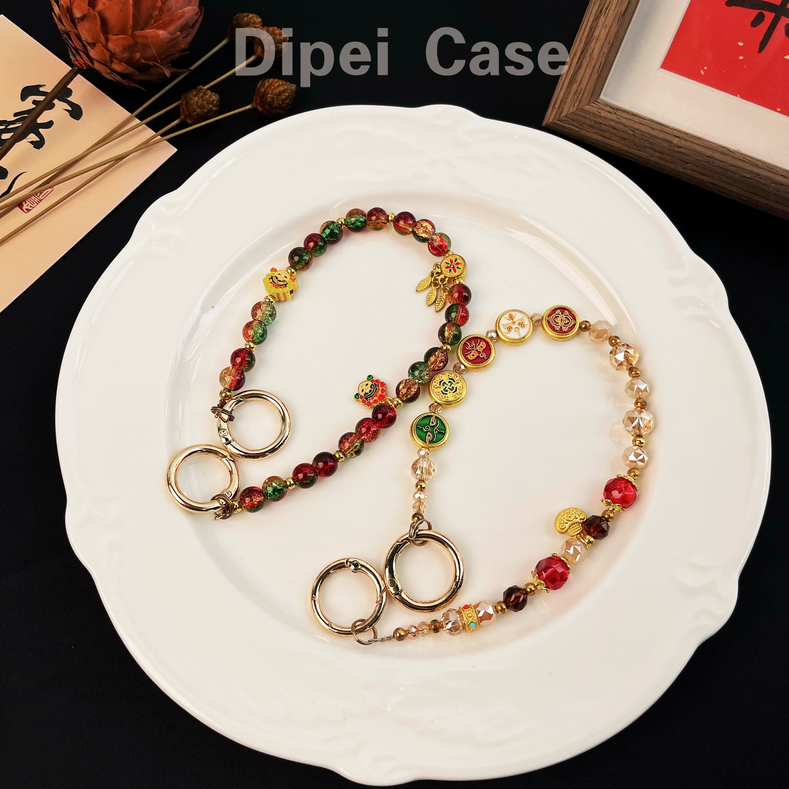 中国风五路财神桃花咖琉璃京剧手机挂链可包包挂件钥匙扣时尚百搭