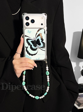 镂空蓝蝶~mate60pro挂绳手机壳四角带孔17Promax适用iPhone苹果16plus小米15/14华为pura70/80斜挎手提新款女