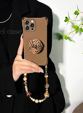 豹纹花支架~mate60挂绳手机壳四角带孔17Promax适用苹果iPhone16plus华为pura80pro斜挎70新款13手提14小米15