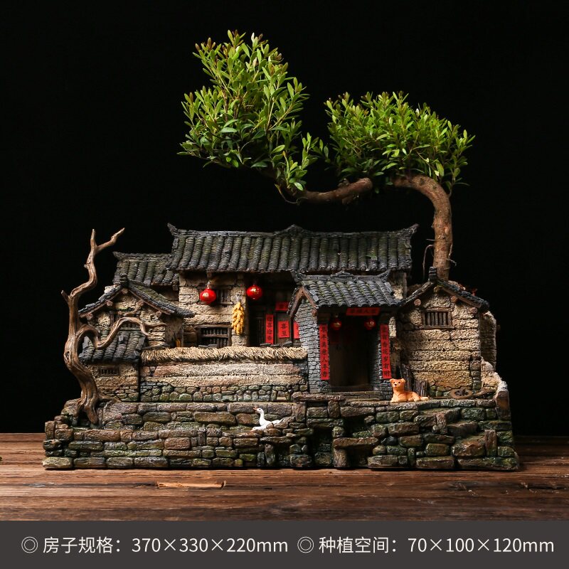 中式复古建筑茶桌盆景微缩老房子模型客厅玄关摆件家居装饰工艺品