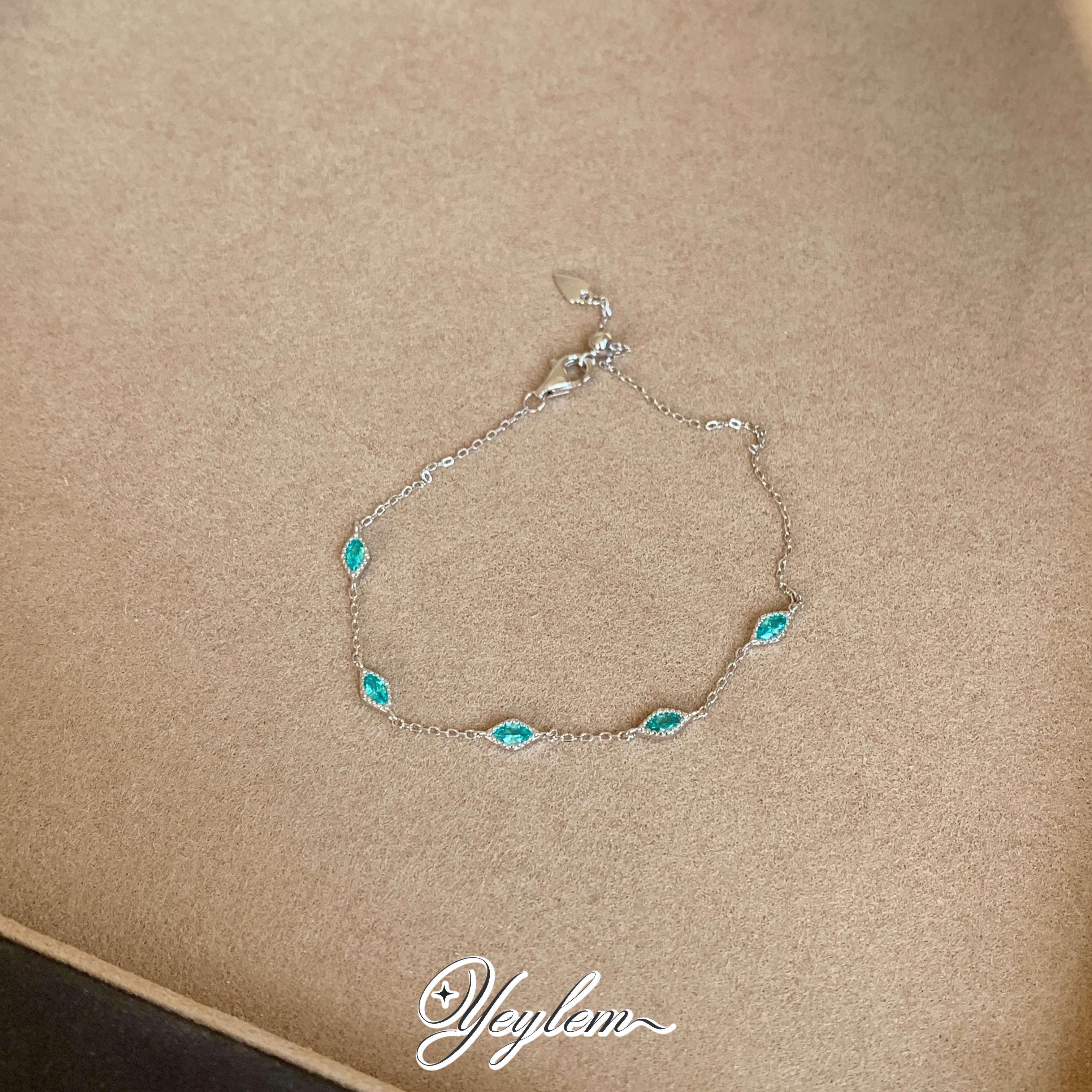 yeylem|湖光碧眼·帕拉伊巴色清冷感简约马眼钻极细925银手链 - 实物图