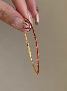 mini极细红宝网球手链925银