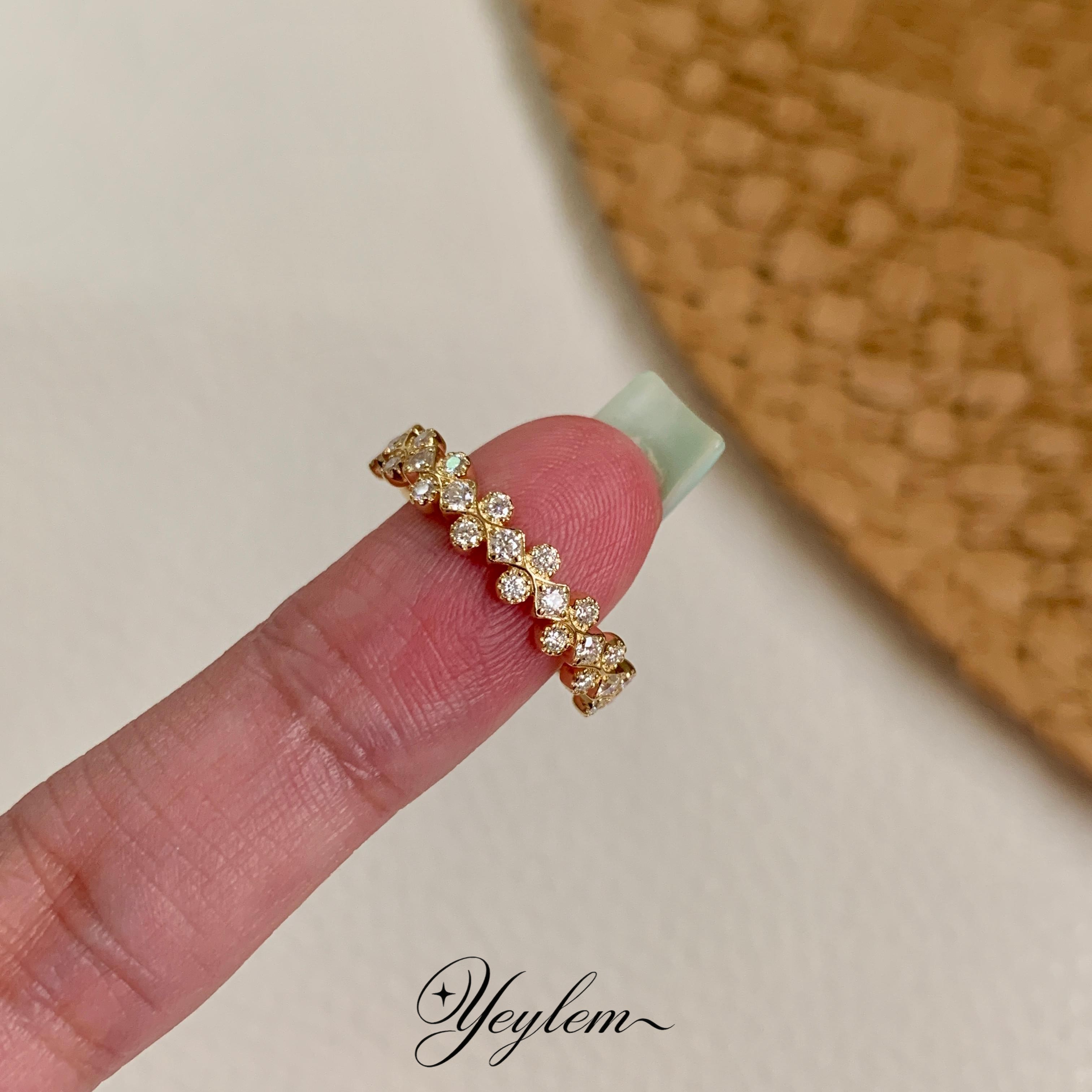 yeylem|绮涟·日系小露珠复古蕾丝宫廷风925银排戒 秋季新品