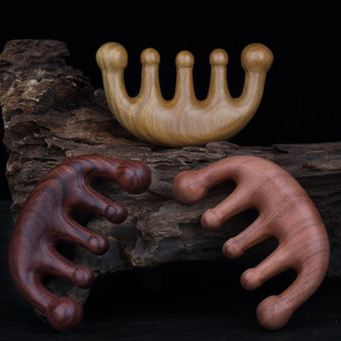 阿根廷绿檀球头按梳五齿大圆头加厚宽齿经络木梳天然无静电