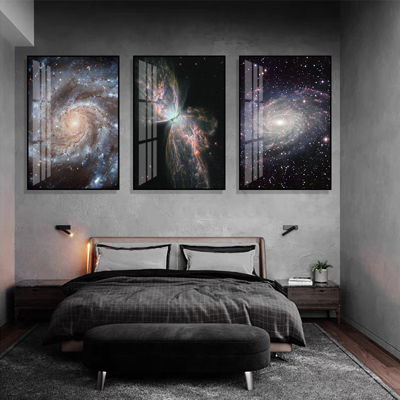 星空装饰画酒店主题房直播间太空宇宙银河系挂画电竞房高级感壁画