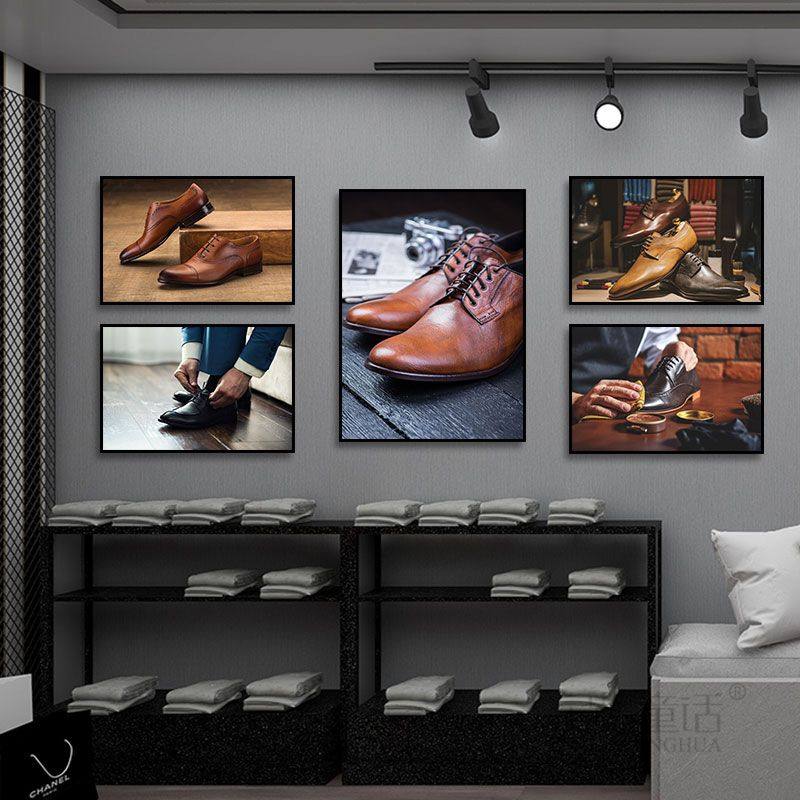 男士皮鞋挂画高端鞋包皮革店私人手工定制装饰画鞋匠工作室壁画