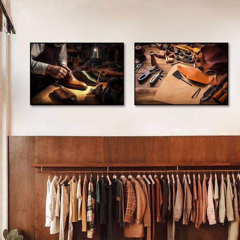 私人定制皮革设计工作室装饰画真皮箱包皮鞋店鞋匠手工制作挂画