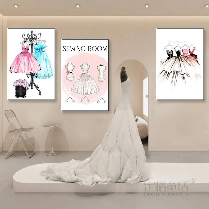 婚纱礼服设计图装饰画服装设计工作室墙面挂画裁缝店裙子创意壁画