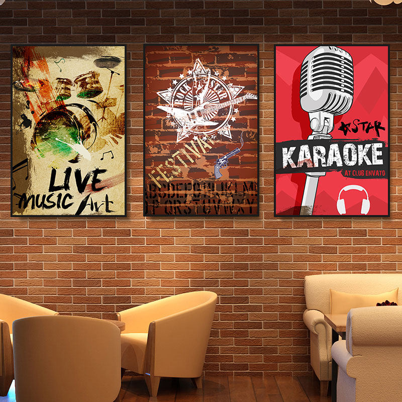美式海报风音乐主题餐吧装饰画酒吧清吧氛围感复古挂画工业风壁画