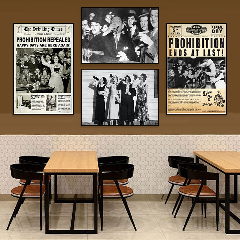 旧报纸工业风挂画音乐餐厅酒吧美式怀旧装饰画烧烤店酒馆复古壁画