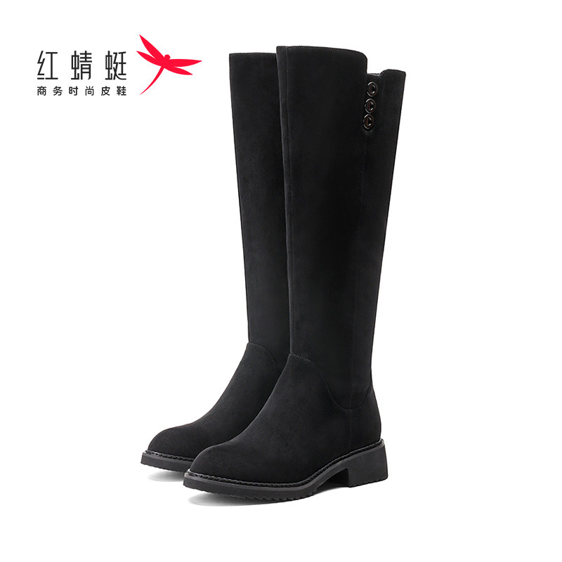 红蜻蜓女鞋长筒靴圆头低跟磨砂软皮高筒靴时尚百搭休闲通勤日常靴怎么样,好用不?