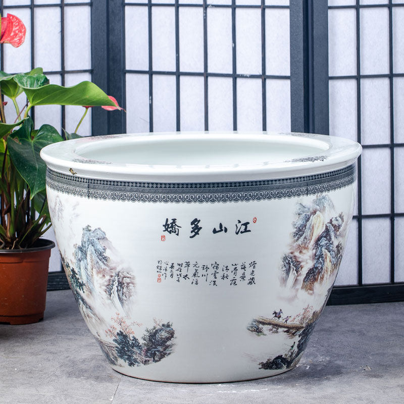 景德镇陶瓷大缸金鱼缸客厅阳台落地缸室外庭院特大水缸睡莲荷花缸