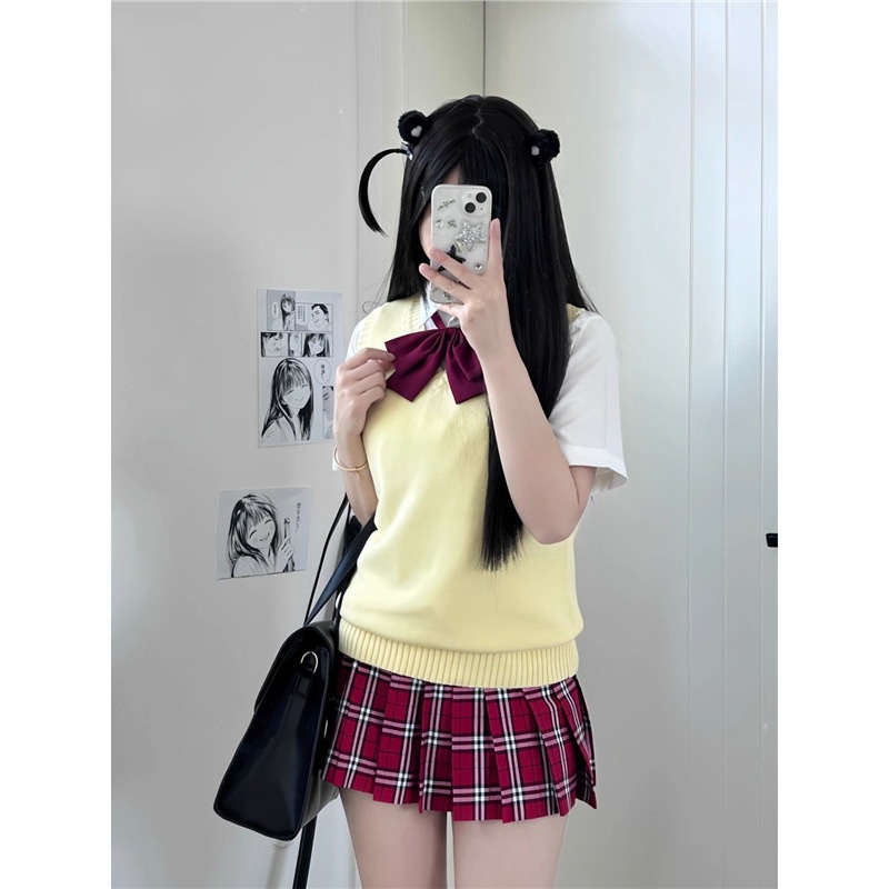 夏安若原创12纯色JK制服背心女日系学院风v领套头cos毛衣马甲