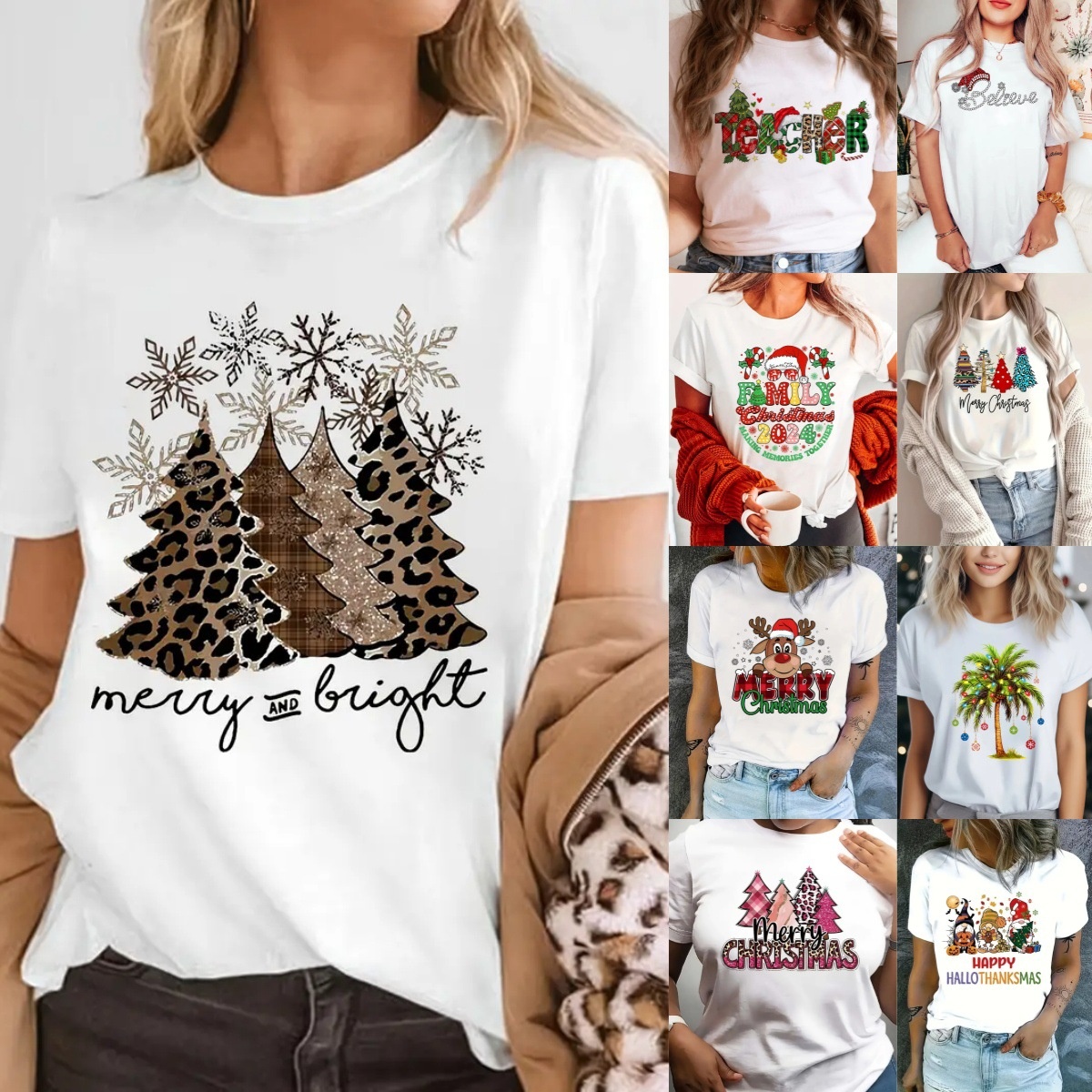 夏安若包邮圣诞节女装短袖跨境全托半托过审速卖通亚马逊TIKTOK