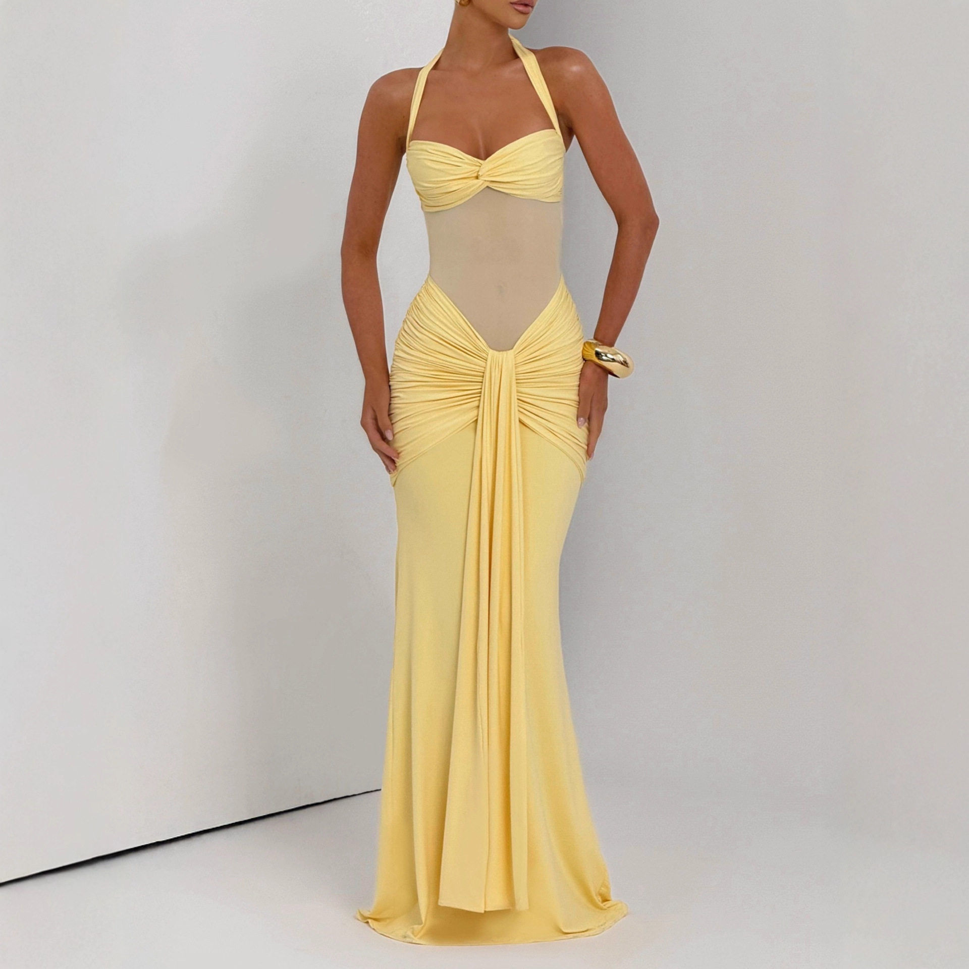 夏安若2025欧美跨境女装亚马逊夏季新款性感时尚拼接挂脖连衣裙,女装/女士精品,连衣裙,淘宝优惠券,粉丝福利购,淘宝优惠卷