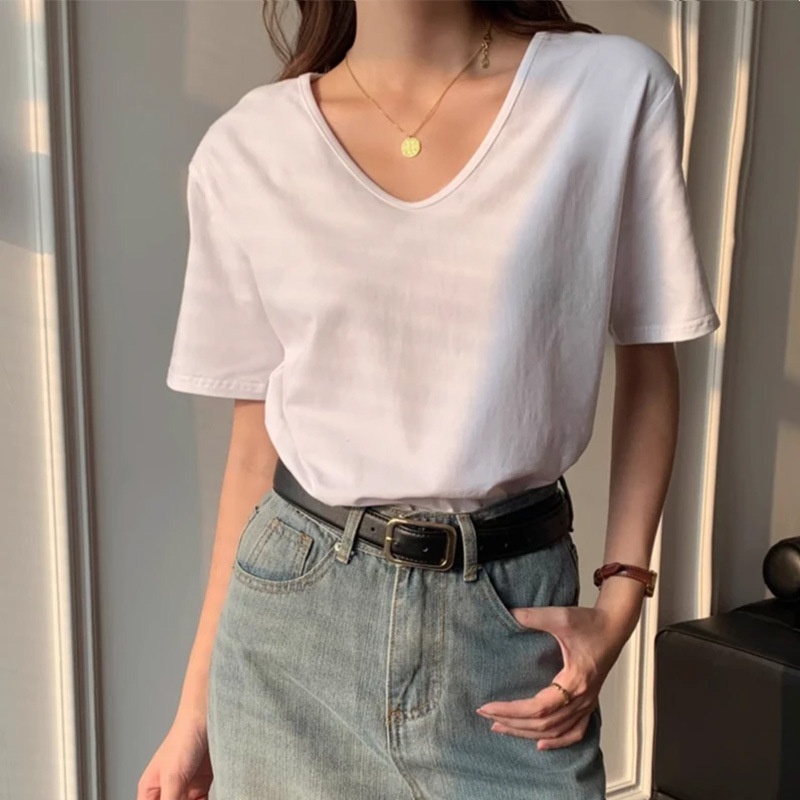 夏安若白色u领正肩百搭短袖t恤女夏季2025新款感打底衫内搭辣妹