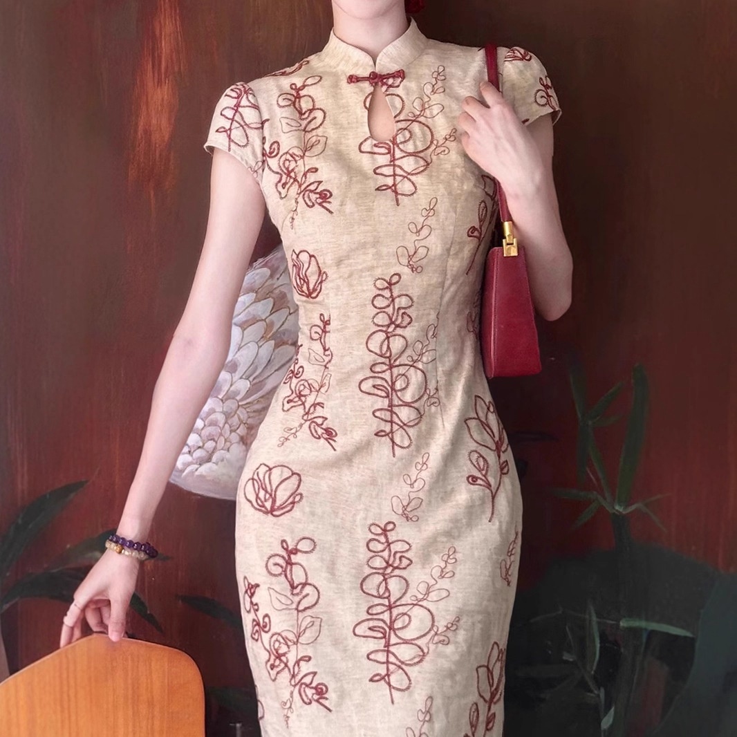 夏安若浮梦半生国风中式修身收腰显瘦复古感旗袍连衣裙