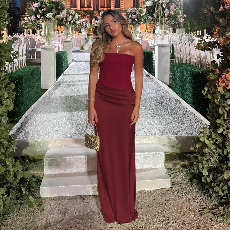 夏安若WQ25298PFO欧美缎面礼服连衣裙女秋季新款气质辣妹性感修身