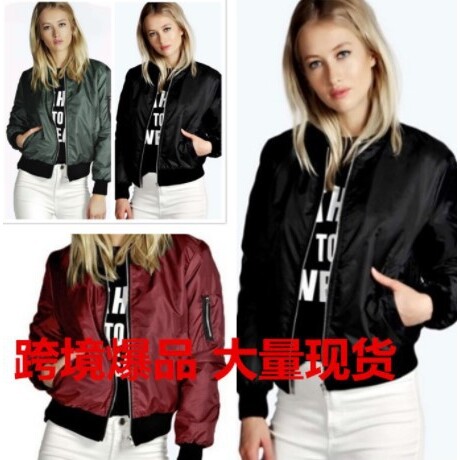 2018秋季新品女装欧洲站纯色短款拉链外塔夹克长袖外套Loose coat