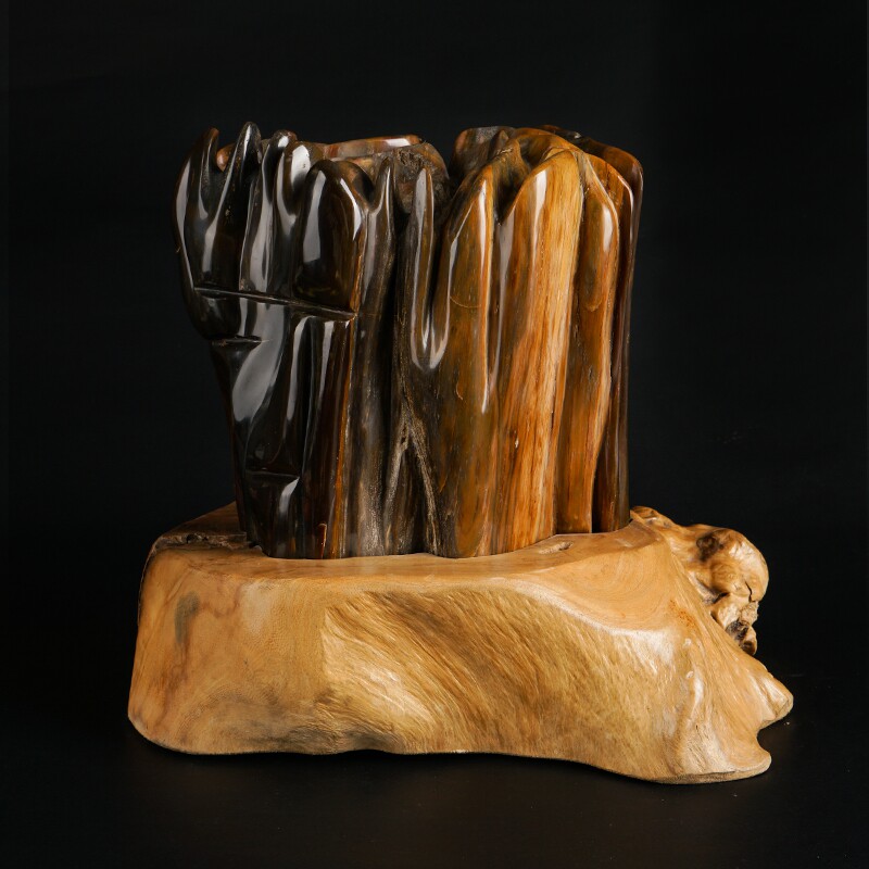 玄关摆件新中式冰种树化玉简约家居装饰品客厅石头工艺品奇石礼品