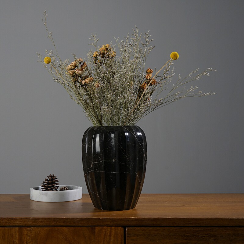 高端新中式大理石花纹玻璃花瓶软装桌面创意装饰花器摆件轻奢北欧