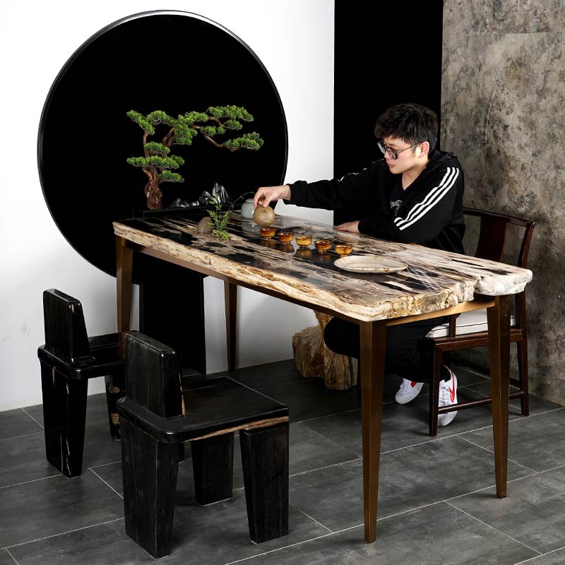 别墅办公室轻奢风高档茶台木化石