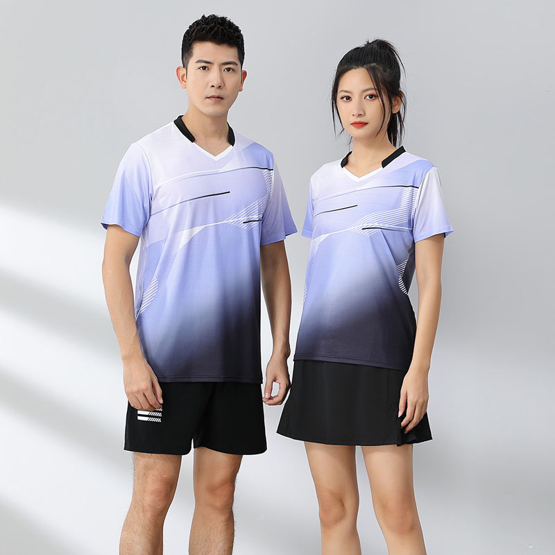 羽毛球服男女夏短袖T恤V领