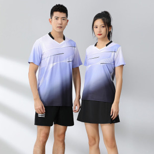 快干新款羽毛球服上衣速干排球服男女夏短袖T恤V领乒乓球衣裤修身