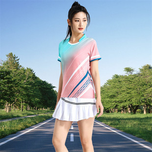 快干男女夏运动羽毛球服套装短袖T恤团队服装比赛乒乓球衣短裤裙