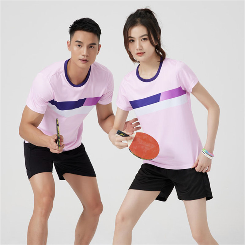 羽毛球服圆领条纹男女速干上衣
