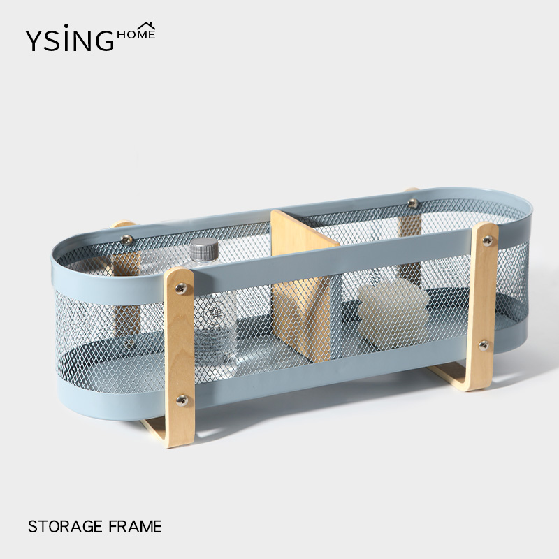 办公室铁艺收纳篮桌面杂物置物篮零食收纳筐台面间隔整理网格盒子