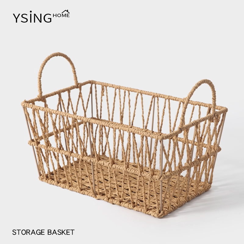 铁艺收纳筐家用脏衣篮日式脏衣篓大容量桌面编织篮子仿藤编收纳箱