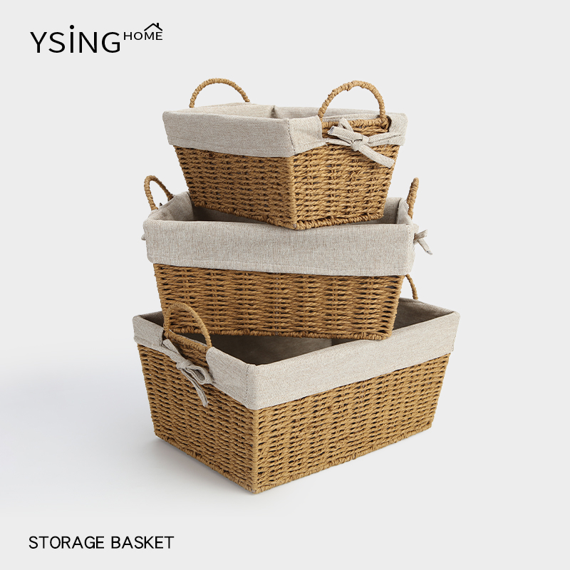 编织收纳筐零食水果衣服杂物篮子家用长方形桌面置物筐手工收纳篮