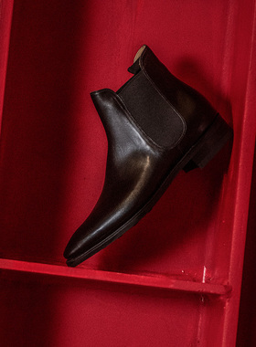 雅生AXEN固特异工艺男士黑色牛皮切尔西靴英伦时装皮靴男 Chelsea