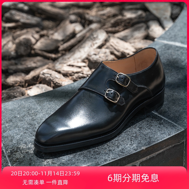 雅生AXEN手工固特异双扣孟克皮鞋