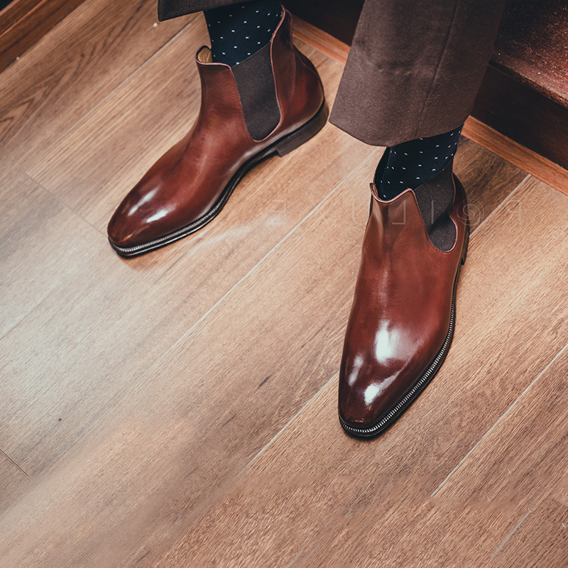 意大利手缝沿条工艺切尔西皮靴