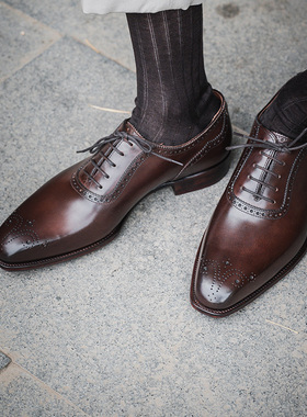 英国George Cleverley手工正装固特异皮鞋男 Oxford牛津布洛克鞋
