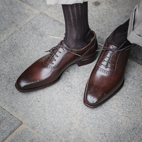 英国George Cleverley手工正装固特异皮鞋男 Oxford牛津布洛克鞋